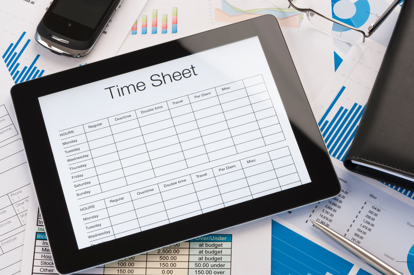 Online timesheet form on a digital tablet